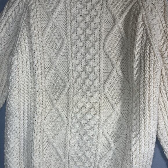 Glen Eany Genuine Donegal Knit 100% Wool Sweater Ireland Long‎ Sleeve Ivory L - Picture 2 of 10